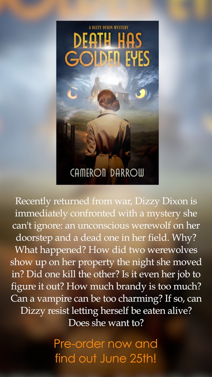 'Death Has Golden Eyes' is now available on Kindle, Kindle Unlimited, and in paperback! 

It's an alternate history #paranormal #mystery, that asks a lot more questions than just 'Who killed the werewolf?'

amazon.com/dp/B0D55D57N1