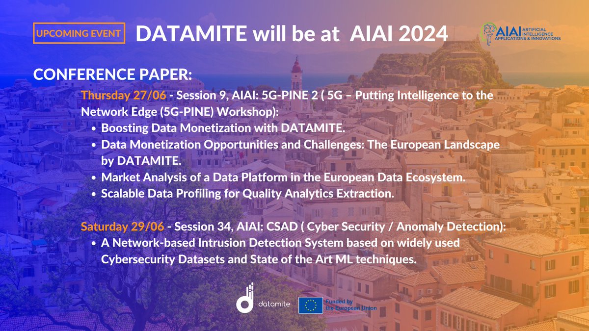 DATAMITE_EU's tweet image. ⌛ Only two days left for AIAI 2024!

Among other activities, DATAMITE will present 5⃣ #ConferencePapers, four on Thursday 27th and one on Saturday 29th.

Register and join us! → ifipaiai.org/2024/registrat…

Discover the conference papers ⬇️⬇️⬇️.

#AIAI2024