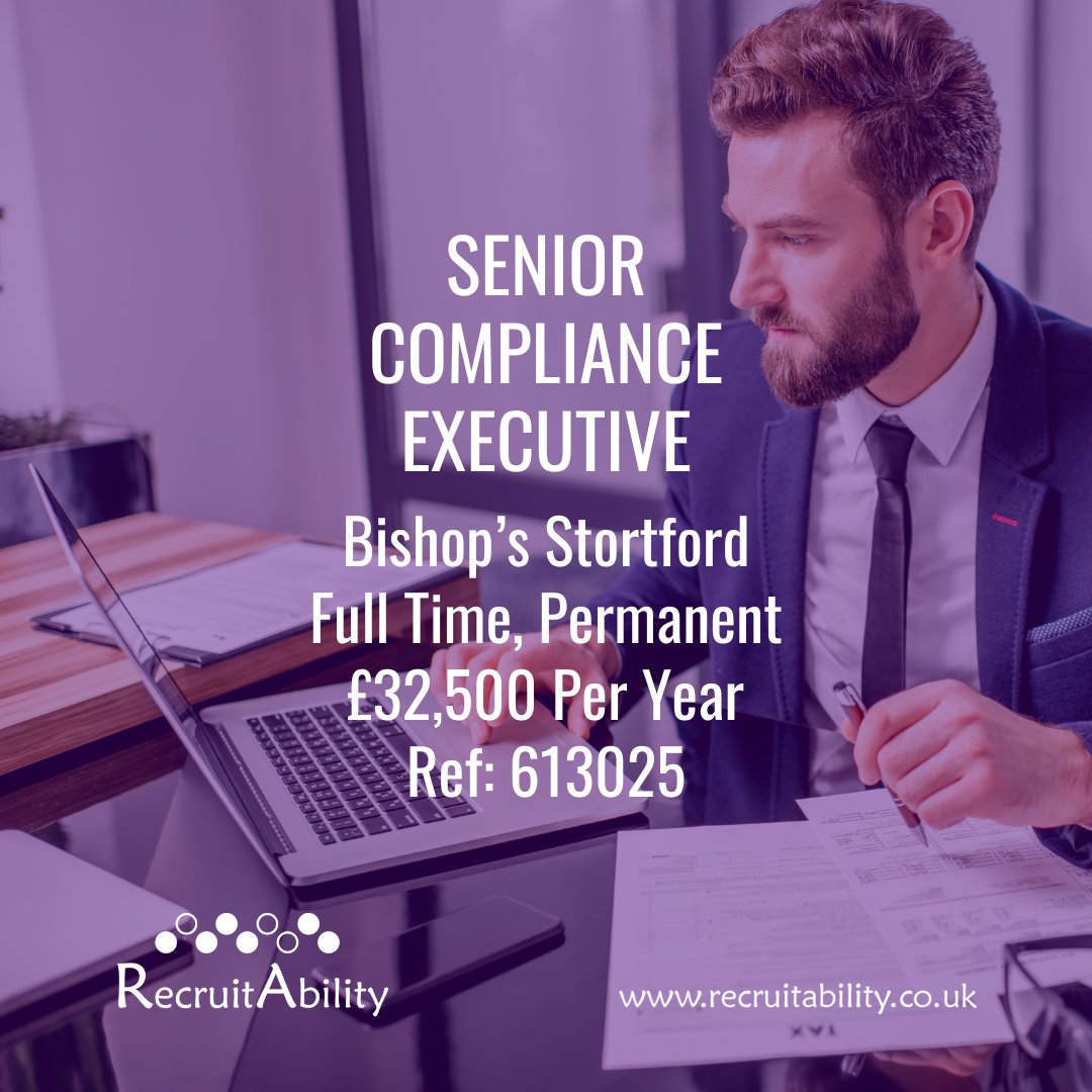 RecruitAbility is looking for a Senior Compliance Executive to join a well-established accountancy and taxation practice believing in innovation, continuous improvement, and investing in their people.. Apply today: recruitability.co.uk/job/senior-com…