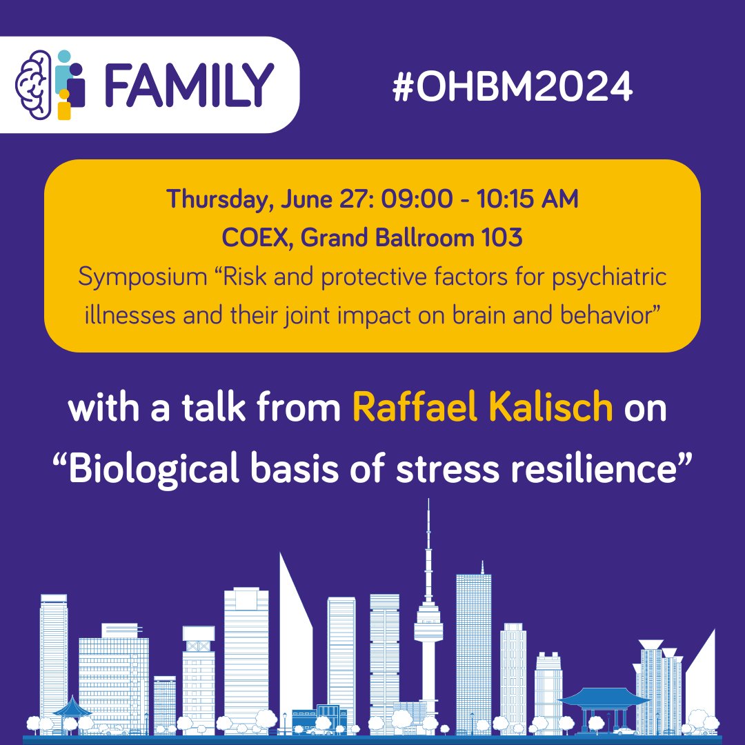 FAMILY Project EU (@family_eu) on Twitter photo FAMILY goes #Seoul! 🌏
Join the #OHBM2024 symposium on "Risk and protective factors for psychiatric illnesses and their joint impact on brain and behavior" chaired by <a href="/_kabro_/">Dr. Katharina Brosch</a>.
👉<a href="/KalischLab/">KalischLab</a> will present on the "Biological basis of stress resilience". Don't miss it! FAMILY goes #Seoul! 🌏
Join the #OHBM2024 symposium on "Risk and protective factors for psychiatric illnesses and their joint impact on brain and behavior" chaired by <a href="/_kabro_/">Dr. Katharina Brosch</a>.
👉<a href="/KalischLab/">KalischLab</a> will present on the "Biological basis of stress resilience". Don't miss it!