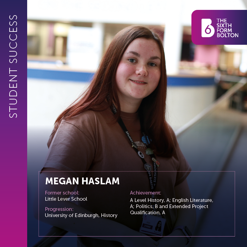 thesixthformB6's tweet photo. 🌟 STUDENT SUCCESS 🌟
Former @LeverSchool student, Megan, achieved A in A Level History, English Literature and B in Politics and A in her EPQ and is now studying History at @EdinburghUni .
#B6Success https://t.co/kSuI1OtJFD