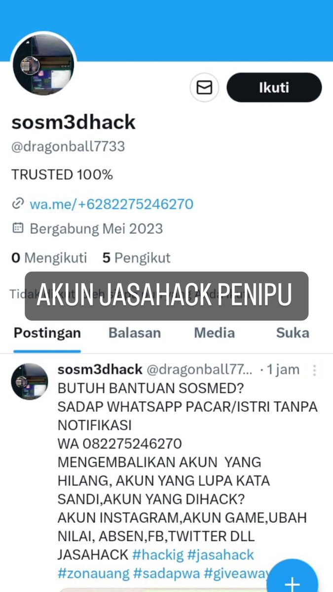 jasahackpen's tweet photo. Jasahack penipu waspada nomor penipu 085709399113&amp; 082275246270
SADAP WHATSAPP PACAR/ISTRI TANPA NOTIFIKASI
MENGEMBALIKAN AKUN  YANG
HILANG, AKUN YANG LUPA KATA SANDI,AKUN YANG DIHACK?
AKUN INSTAGRAM,AKUN GAME,UBAH NILAI, ABSEN,FB,TWITTER DLL
JASAHACK #hackig #jasahack #zonauang https://t.co/79Rq6rcYwy