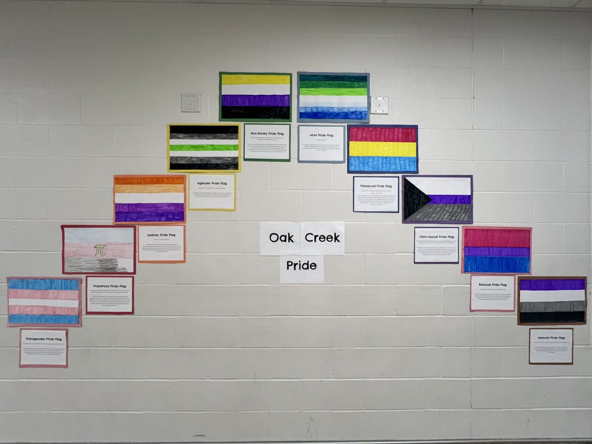 Today is 🌈PRIDE DAY <a href="/oakwrdsb/">Oak Creek PS</a>  and our GSA worked hard on these flags to help educate others on the different ways that we can experience love towards ourselves and others. Today is all about practicing equity, acceptance, and inclusion of ALL identities <a href="/wrdsb/">Waterloo Region DSB</a> #PRIDE 🏳️‍🌈🏳️‍⚧️