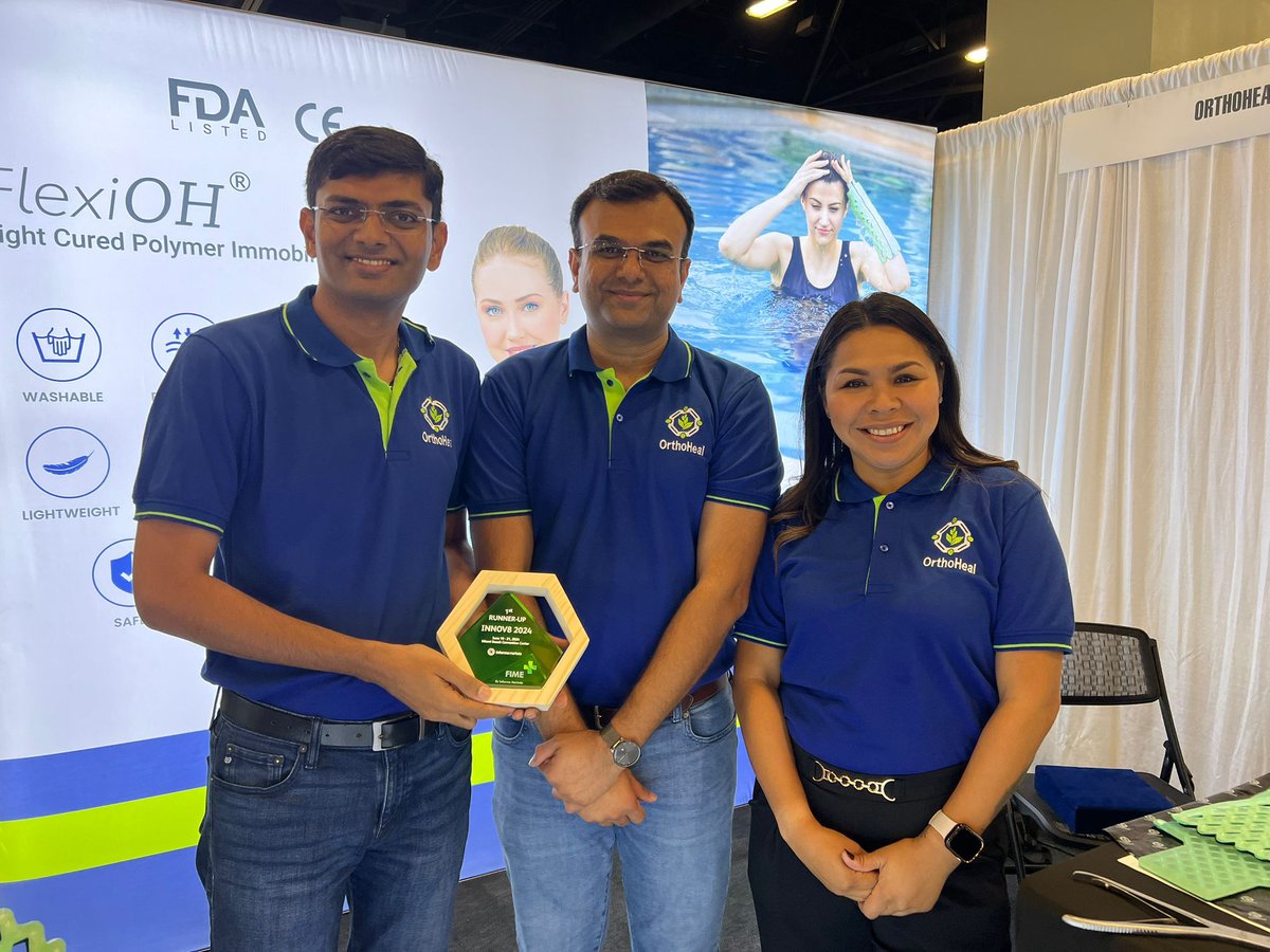 OrthoHeal's tweet image. 🚀 Thrilled to announce that OrthoHeal has been awarded the first runner-up prize at Innov8 2024, part of FIME 2024!

🎉 This achievement is a testament to our team's hard work, dedication, and innovative spirit.

#OrthoHeal #Innov82024 #FIME2024 #Innovation #TeamWork #Success