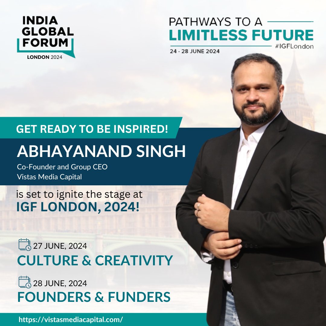 🌟 Exciting News! Our Co-founder &amp; CEO, Abhayanand Singh, will be speaking at not one, but two forums during Indian Global Forum 2024, London! 🎤 Join us as he shares insights that inspire and innovate. #IGF2024 #VistasMedia #KeynoteSpeaker #TechRevolution