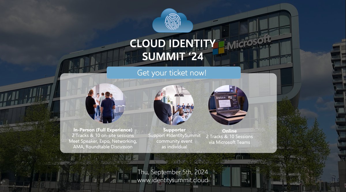 identitysummit's tweet image. Registration and tickets for #IdentitySummit are available now! We can wait to welcome you at Microsoft Office Cologne with a great speaker line-up and exciting topics in #CloudIdentity, #IdentitySecurity and #MicrosoftEntra. More details:
identitysummit.cloud
