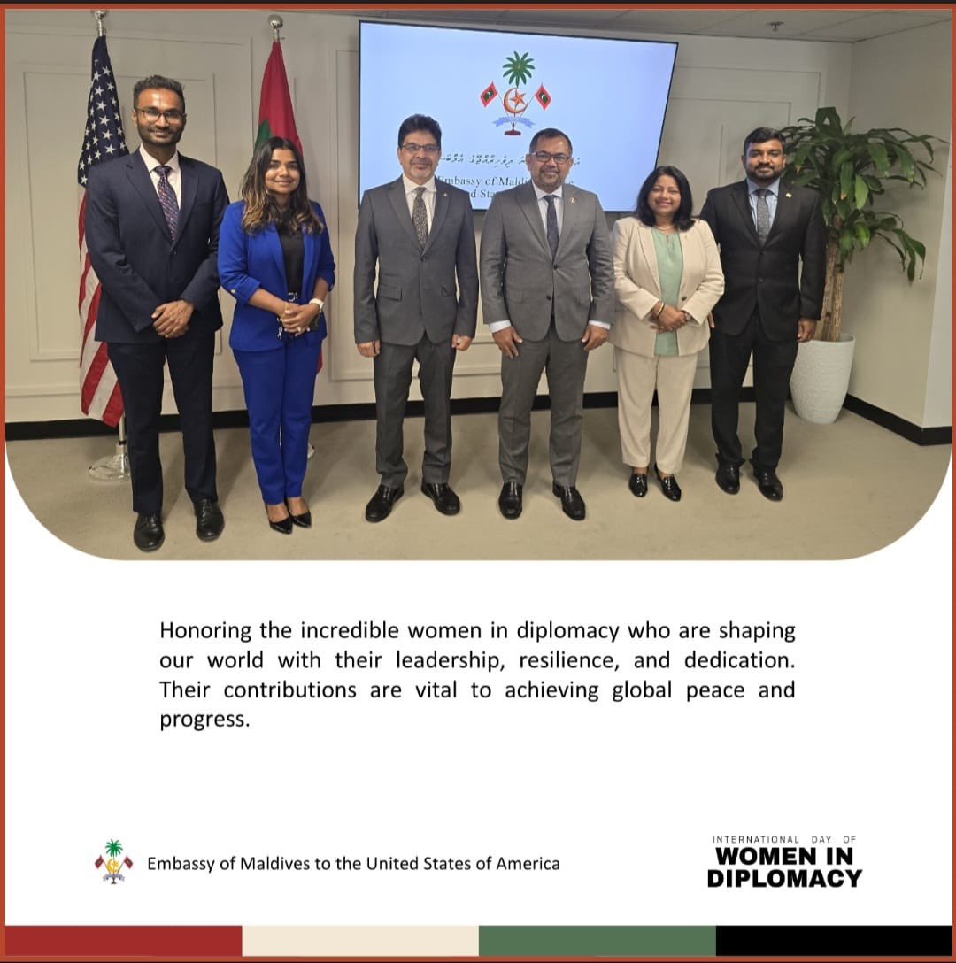 Maldives in USA (@mdvinusa) on Twitter photo Embassy of Maldives was delighted to have the privilege of hosting Minister <a href="/MoosaZameer/">Moosa Zameer</a> in Washington, D.C., coinciding with the observance of International Day of #WomeninDiplomacy
#IDWD #WomenEmpowerment Embassy of Maldives was delighted to have the privilege of hosting Minister <a href="/MoosaZameer/">Moosa Zameer</a> in Washington, D.C., coinciding with the observance of International Day of #WomeninDiplomacy
#IDWD #WomenEmpowerment