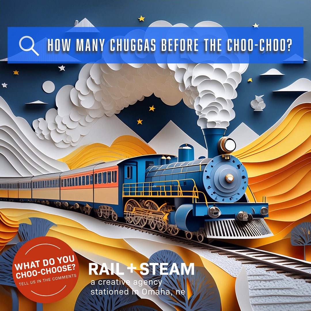 railandsteam's tweet photo. As a creative agency we conduct a lot of research to help our clients get results 📚 Today we’re conducting an impromptu ‘focus group’ to shed some light on the question, how many chuggas are before the choo-choo?? 🚂 https://t.co/m42gMz53CH