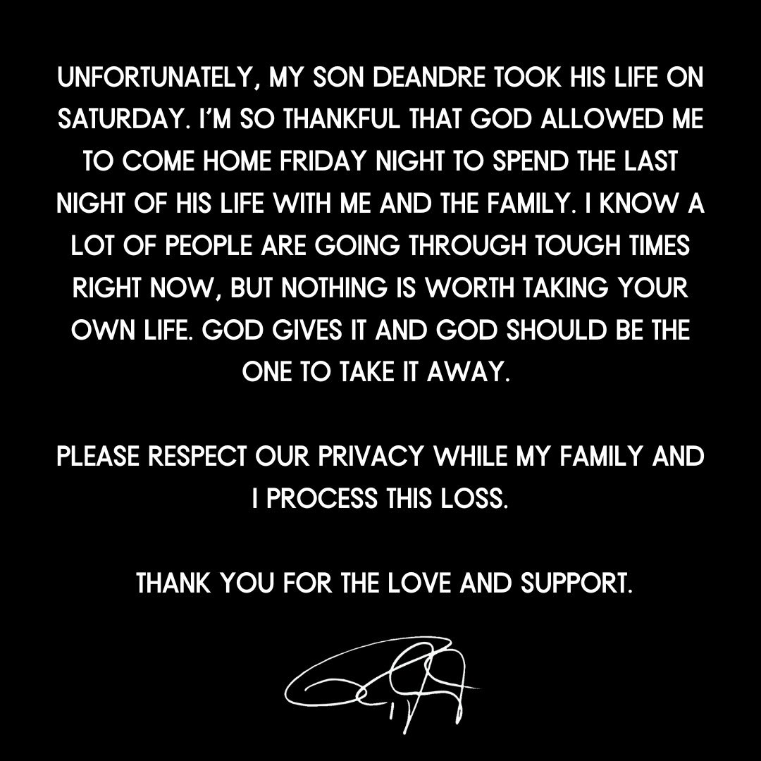 SociedadPelea's tweet photo. Con tristeza informamos:
#RoyJones @RealRoyJonesJr publica en sus redes sociales, la desafortunada noticia del fallecimiento de su hijo Deandre, las causas fue que el referido se quito la vida el sabado pasado.
Condolencias a un gigante del Boxeo
#SociedadDeLaPelea https://t.co/SzuNcVYbCR