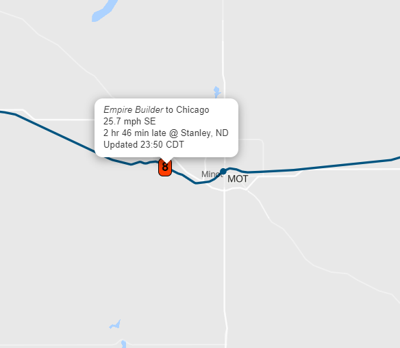 AmtrakStatus's tweet photo. "Train 8 Empire Builder is currently running approximately 2 hours and 46 minutes late. #Amtrak #EmpireBuilder #Train8 ๐" "Track Your Train ๐ #TrainRealTime Stay on top of your journey with real-time updates https://t.co/1PWailapNA https://t.co/3FspMoj47J