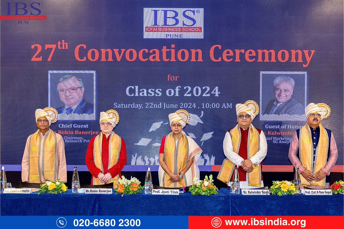 PuneIbs's tweet image. The Annual Convocation ceremony of the Class of 2024 of ICFAI Business School (IBS), Pune was held on Saturday, 22nd June, 2024, at Suzlon One Earth Auditorium, Pune.