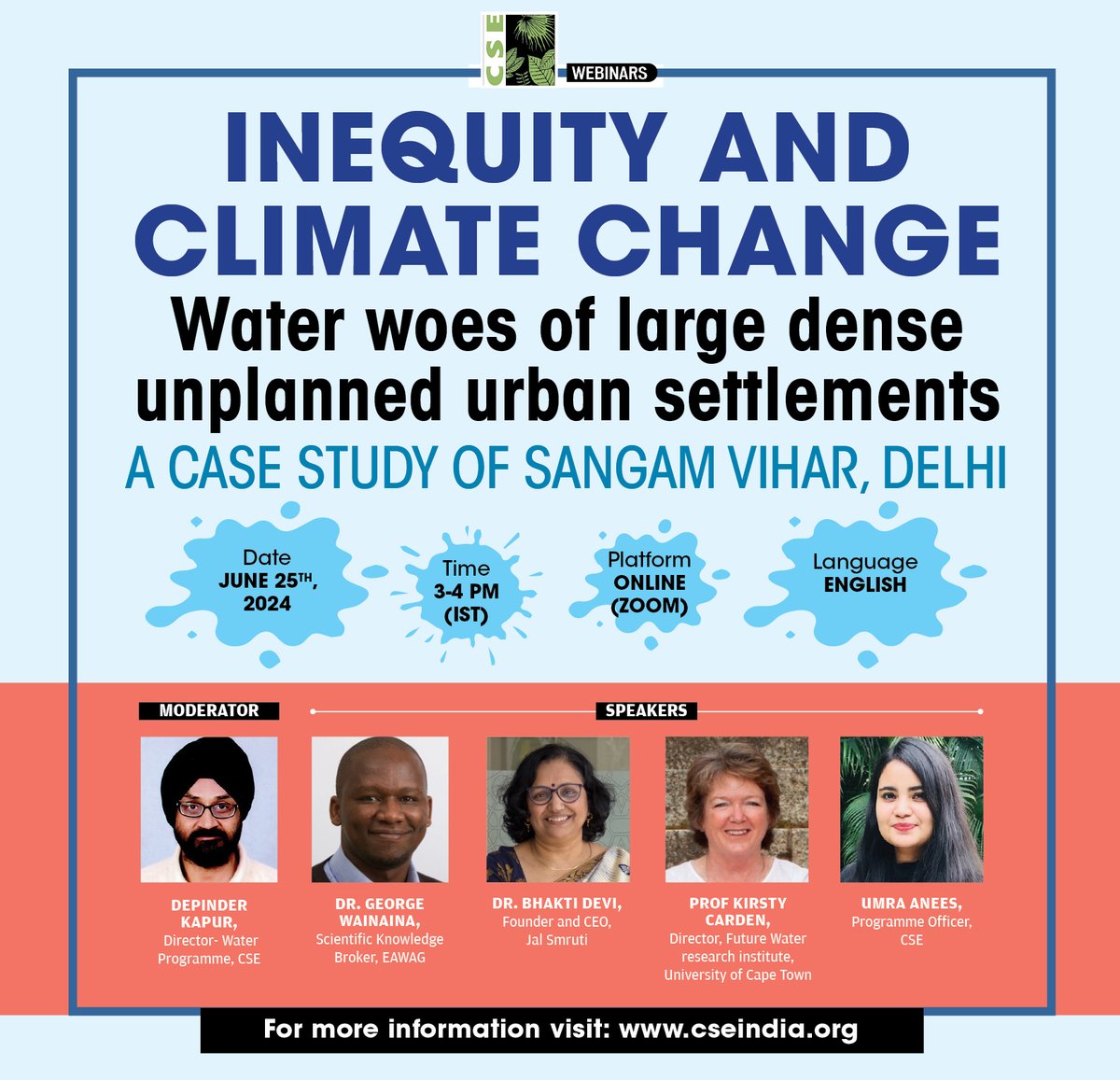 CSEINDIA (@cseindia) on Twitter photo 🌊🌏 #HappeningToday: Join our insightful webinar today on the water challenges faced by densely populated, unplanned urban settlements. We’ll explore the case study of Sangam Vihar, Delhi.
🔗 Sign up here: us02web.zoom.us/webinar/regist…
<a href="/GeorgeKiambuthi/">Dr. George Wainaina 🇰🇪🇨🇭</a> <a href="/kirsty_carden/">Kirsty Carden</a> <a href="/drbhaktilata/">Bhakti Devi</a> 🌊🌏 #HappeningToday: Join our insightful webinar today on the water challenges faced by densely populated, unplanned urban settlements. We’ll explore the case study of Sangam Vihar, Delhi.
🔗 Sign up here: us02web.zoom.us/webinar/regist…
<a href="/GeorgeKiambuthi/">Dr. George Wainaina 🇰🇪🇨🇭</a> <a href="/kirsty_carden/">Kirsty Carden</a> <a href="/drbhaktilata/">Bhakti Devi</a>