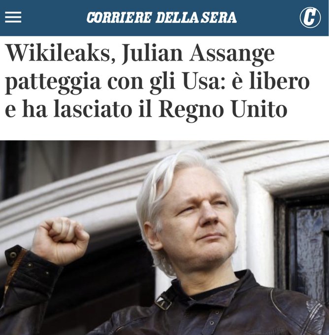 Julian Assange &egrave; libero!!!!  Ha lasciato ieri il carcere di massima sicurezza vicino Londra  Ha patteggiato<a href="/tag/julianassangelibero"class="tags"><span>#julianassangelibero</span></a>