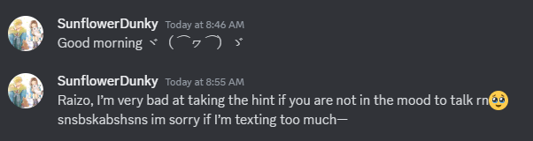 RaizoShiki's tweet photo. Attention VTubers:

Please steer clear of @/SunflowerDunky. This individual has persistently harassed me and several other VTubers, creating discomfort in our interactions. He demonstrates a lack of boundaries and behaves immaturely. Let me spill the tea with these screenshots. https://t.co/RtKBS1JQY5