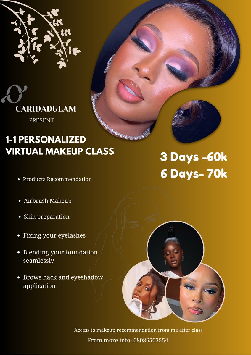 My DIY makeup Class is what you need to step up your makeup game, Having issues applying makeup on your face would be a thing of the past if you sign up for my PERSONALIZED MAKEUP CLASS.