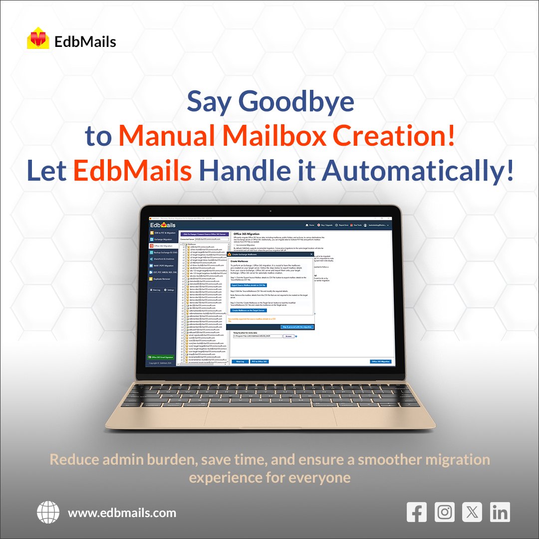 edb_mails's tweet image. EdbMails now streamlines your Office 365 &amp;amp; Exchange migrations with automatic target mailbox creation. Reduce admin burden, save time, and ensure a smoother migration experience for everyone. #ExchangeMigration #Office365Migration #EdbMails