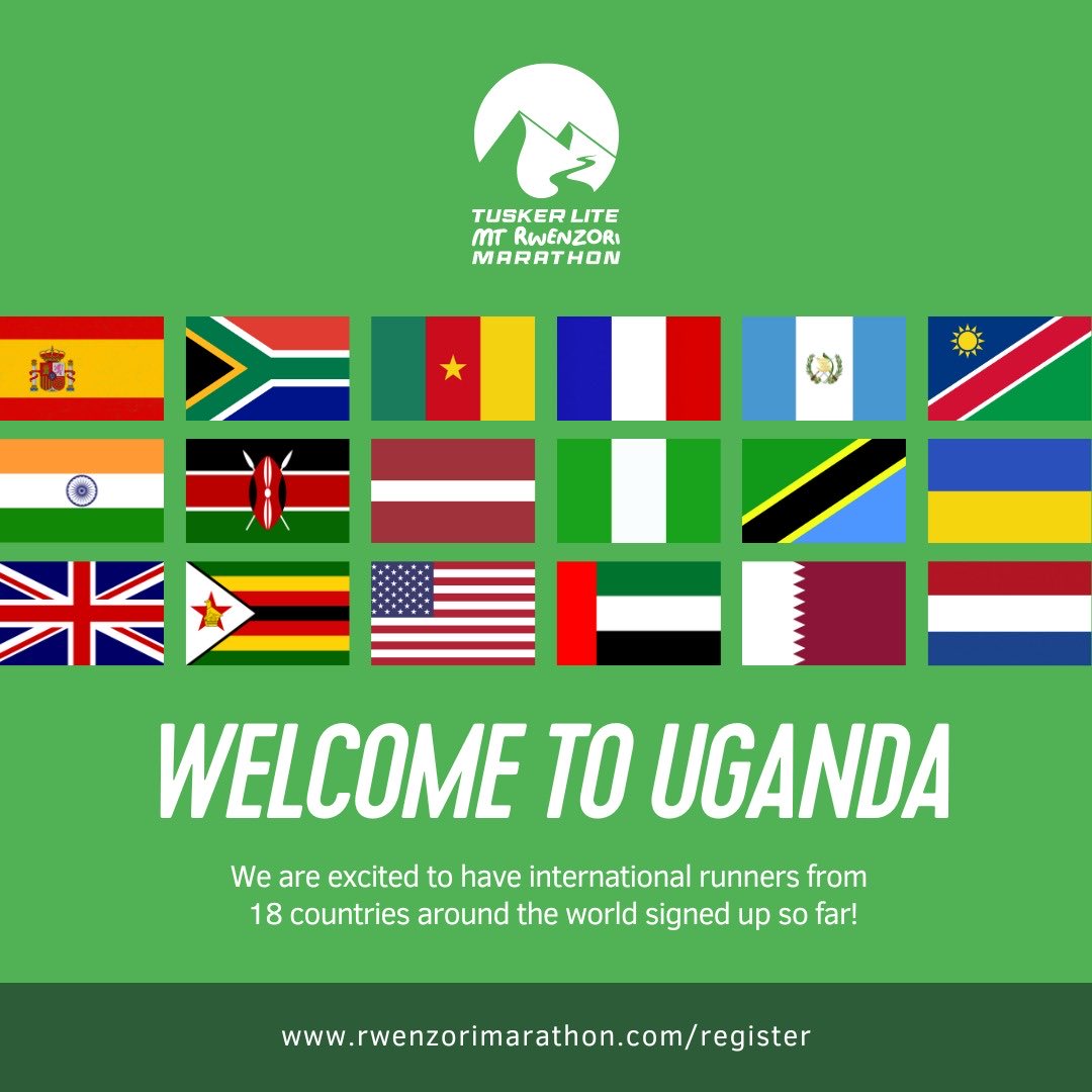 wekesa_amos's tweet image. Breaking News

Runners from 18 countries have so far signed up for ⁦@RwenzoriMarathn⁩ 2024 in August 24. 

The flags below represent those 18 countries. We expect runners from around 30 countries in the 3rd edition! 

Progress it’s called! We thank God!