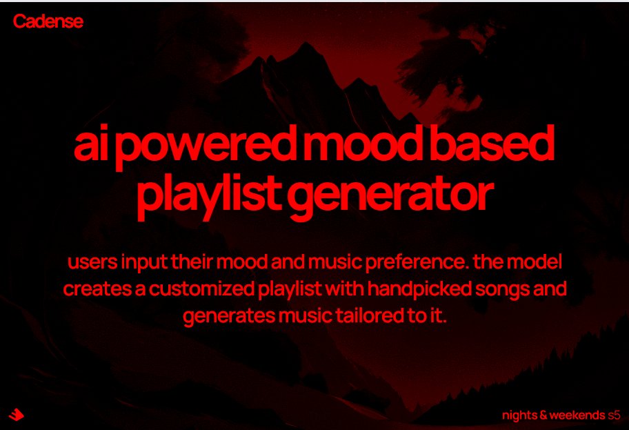 Imagine you need a playlist while driving in your car when you just got to know you are getting promoted, or just something casual for your daily runs. This app will do it for you <a href="/_nightsweekends/">nights & weekends</a> <a href="/_buildspace/">buildspace</a>