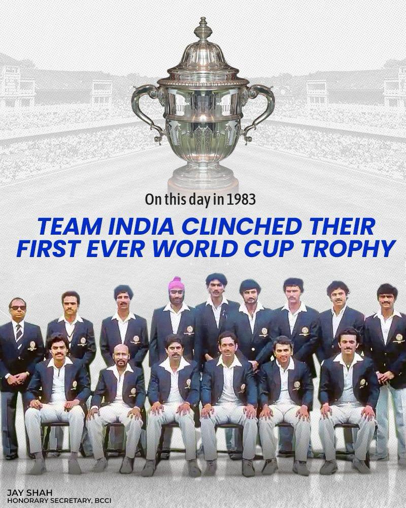 Reflecting on 41 years since India’s historic first World Cup victory under <a href="/therealkapildev/">Kapil Dev</a>’s leadership in 1983. A defining moment for Indian cricket that continues to inspire us all. 🇮🇳🏆 <a href="/BCCI/">BCCI</a>