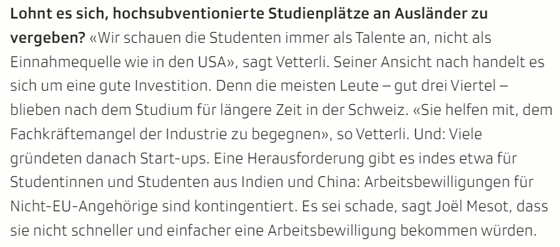 Da finanziert man Studenten aus Drittstaaten eine gute Ausbildung und gibt ihn anschliessend aber kein Visum um hier zu arbeiten 🙄

Hab ich selber an der HSG mehrfach erlebt, dass sehr talentierte Studenten nach dem Master-Abschluss die Schweiz verlassen mussten.