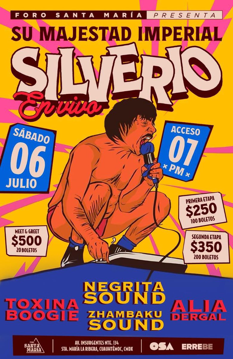 Sábado 6 de julio 2024: <a href="/toxinaboogie/">Toxina Boogie</a> dj set + <a href="/silverionr/">Silverio</a> + <a href="/DergalAlia/">Alia Dergal Music</a> + Negrita Sound +  Zhambaku Sound en #ForoSantaMaría CDMX. Boletos en <a href="/PasslineMexico/">Passline Mx</a> aquí passline.com/eventos/silver…