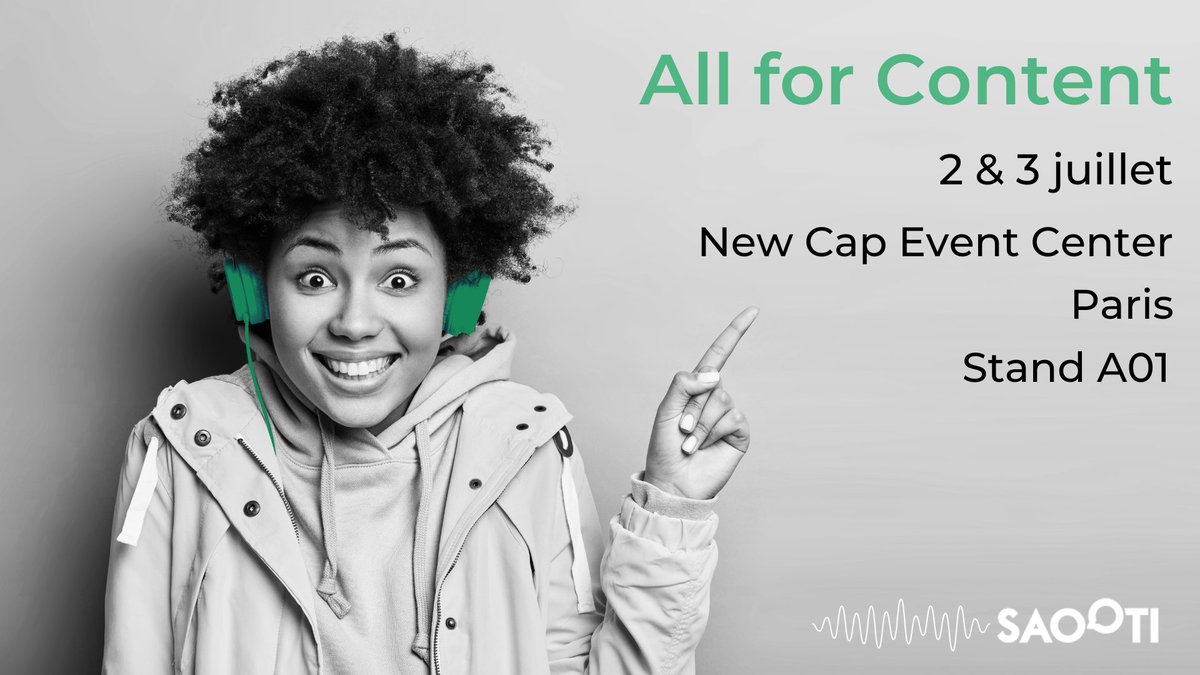 #EVENT | J-7 avant All for content au New Cap Event Center à Paris🕰️

📍 Venez nous voir au stand A01 pour discuter de vos projets en audio digital.

😉 Inscrivez-vous 👉🏻 bit.ly/3VbbimI...[htt…](bit.ly/3VbbimI)

#allforcontent #salon #audio #radio #podcast