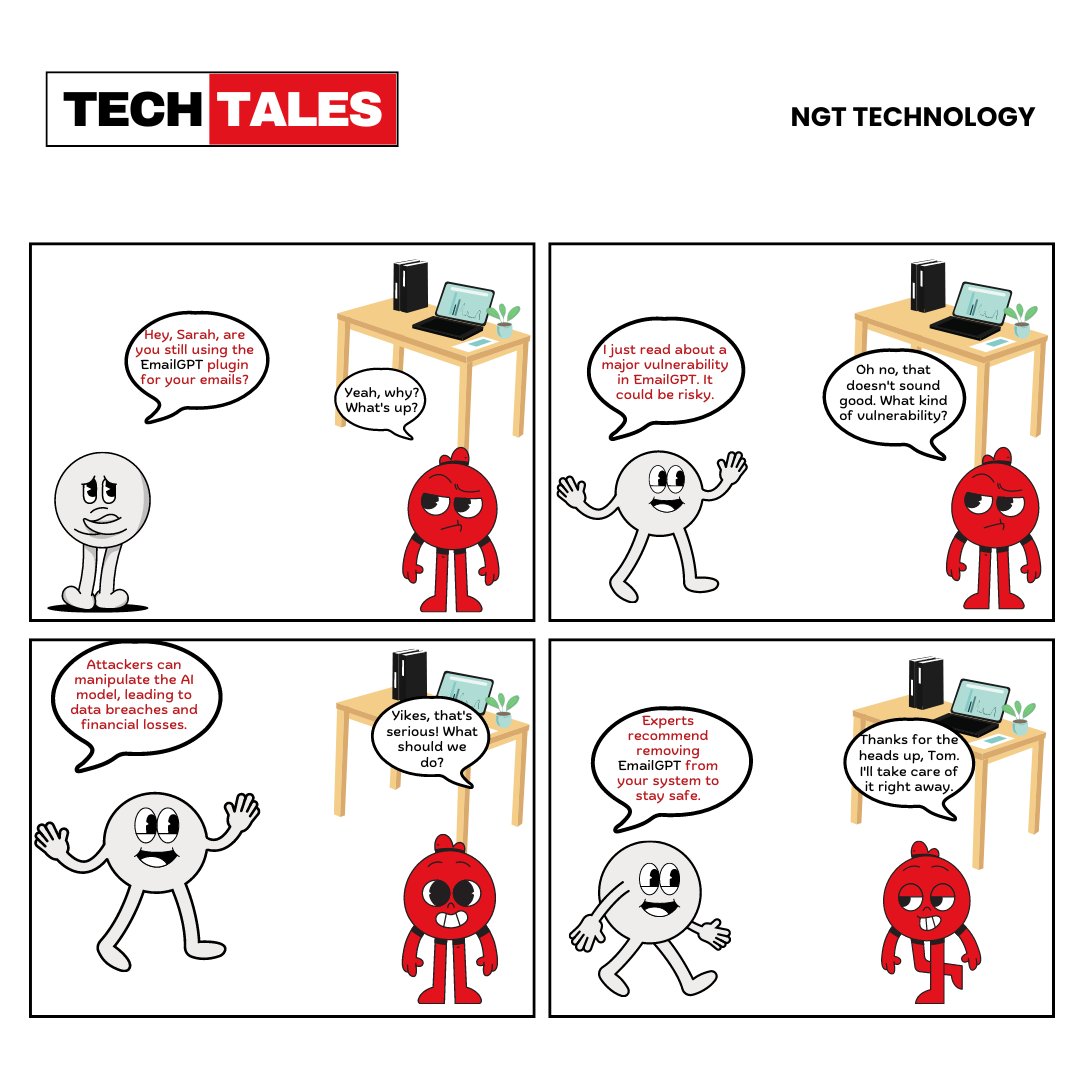 ShireenSalee's tweet image. Tech Tip: Be vigilant about your software! Reports highlight a major vulnerability in the EmailGPT plugin, risking data breaches and financial losses.

For info, 📞 +971600564888 or 📧 inquiry@ngt-tech.com.  #Cybersecurity #NGTtechnology #ITnews #NGT #ITsolutions #ITservices