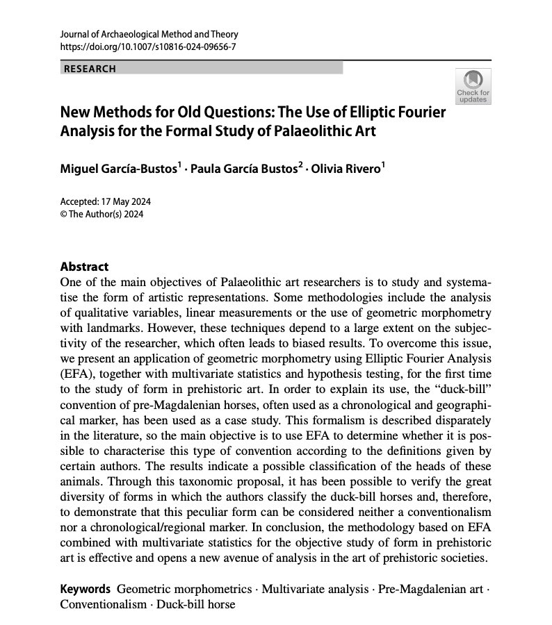 New Paper‼️

In our 🆕 research, we explore how Geometric Morphometric through Elliptic Fourier Analysis (EFA) can revolutionise the study of Palaeolithic art 🤩

📄🔗: rdcu.be/dLy76

Inside thread! 🧵