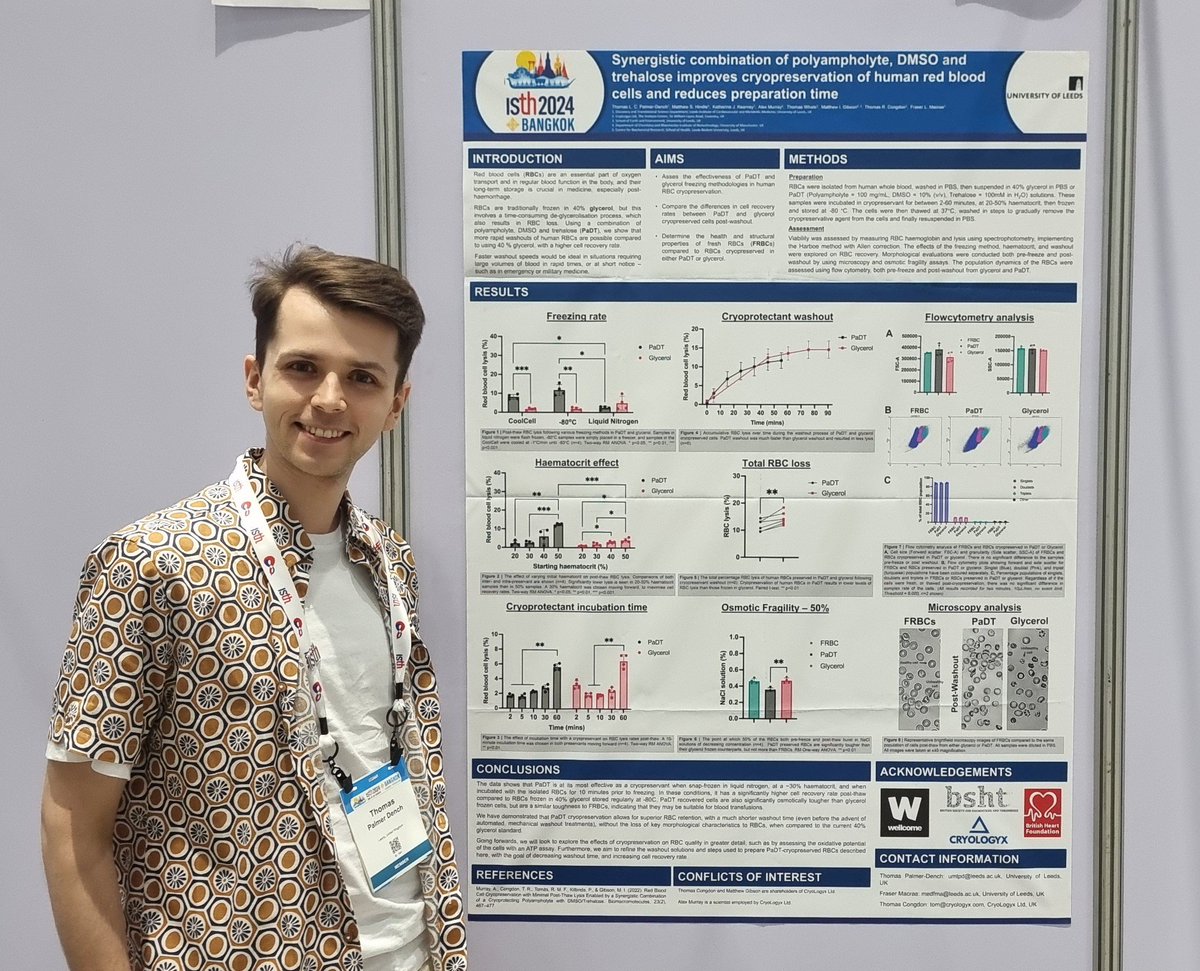 Tom Palmer-Dench presenting our work with <a href="/cryologyx/">CryoLogyx</a> on a new and improved method for the cryopreservation of red blood cells at the #ISTH2024 in #Bangkok. #RedBloodCells #cryopreservation #freezing