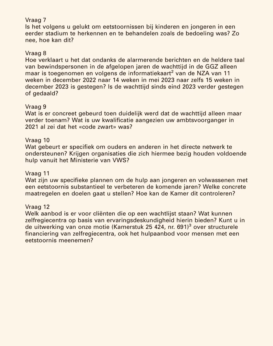 “Het is code zwart”, zei de staatssecretaris in 2021 over hulp aan mensen met een eetstoornis. 

Bij dit soort stevige uitspraken hoort daadkracht. Maar wat is er de afgelopen jaren eigenlijk gebeurd? 

Mijn Kamervragen 👇🏼
tweedekamer.nl/downloads/docu…