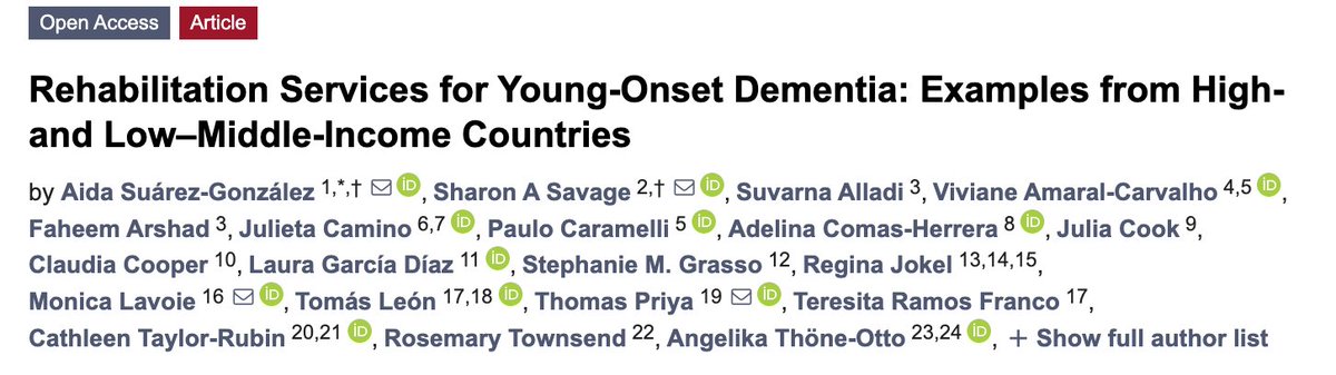 🚨"Rehabilitation services for Young-Onset dementia" is out!🚨

In this new paper we:
✅ Describe evidence-based rehabilitation therapies for YOD
✅ Provide real examples of services from 3 continents 🌏
✅ Discuss telehealth in YOD rehabilitation 💻

➡️: mdpi.com/1660-4601/21/6…