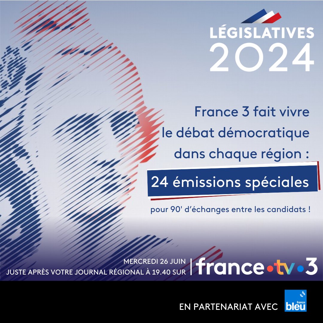 France TV Pro (@francetvpro) on Twitter photo 🔵 Les grands débats sont aussi ceux qui vous concernent directement
🔵 Les candidats de vos circonscriptions débattent demain juste après vos JT de 19h15
🔵 Débats codiffusés sur les radios locales de <a href="/francebleu/">Guédon Laurent</a>
🔵 France 3 fait vivre la démocratie au quotidien 🔵 Les grands débats sont aussi ceux qui vous concernent directement
🔵 Les candidats de vos circonscriptions débattent demain juste après vos JT de 19h15
🔵 Débats codiffusés sur les radios locales de <a href="/francebleu/">Guédon Laurent</a>
🔵 France 3 fait vivre la démocratie au quotidien