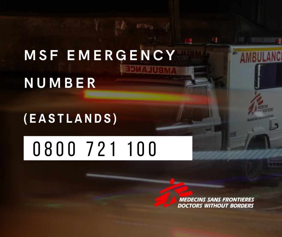 In case of emergency,  MSF ambulances are available on our toll-free number 0800 721 100  in Nairobi, Eastlands areas #Kenya.