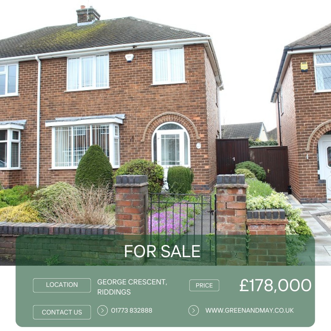 GreenAndMay's tweet image. Welcome to this charming semi-detached residence situated on George Crescent, now available for sale with no upward chain. 
#Riddings DE55 AL
offers in the region of £178,000
Full details and photographs 📷: greenandmay.co.uk/property/?ref=…
Call 01773 832888 to view this property