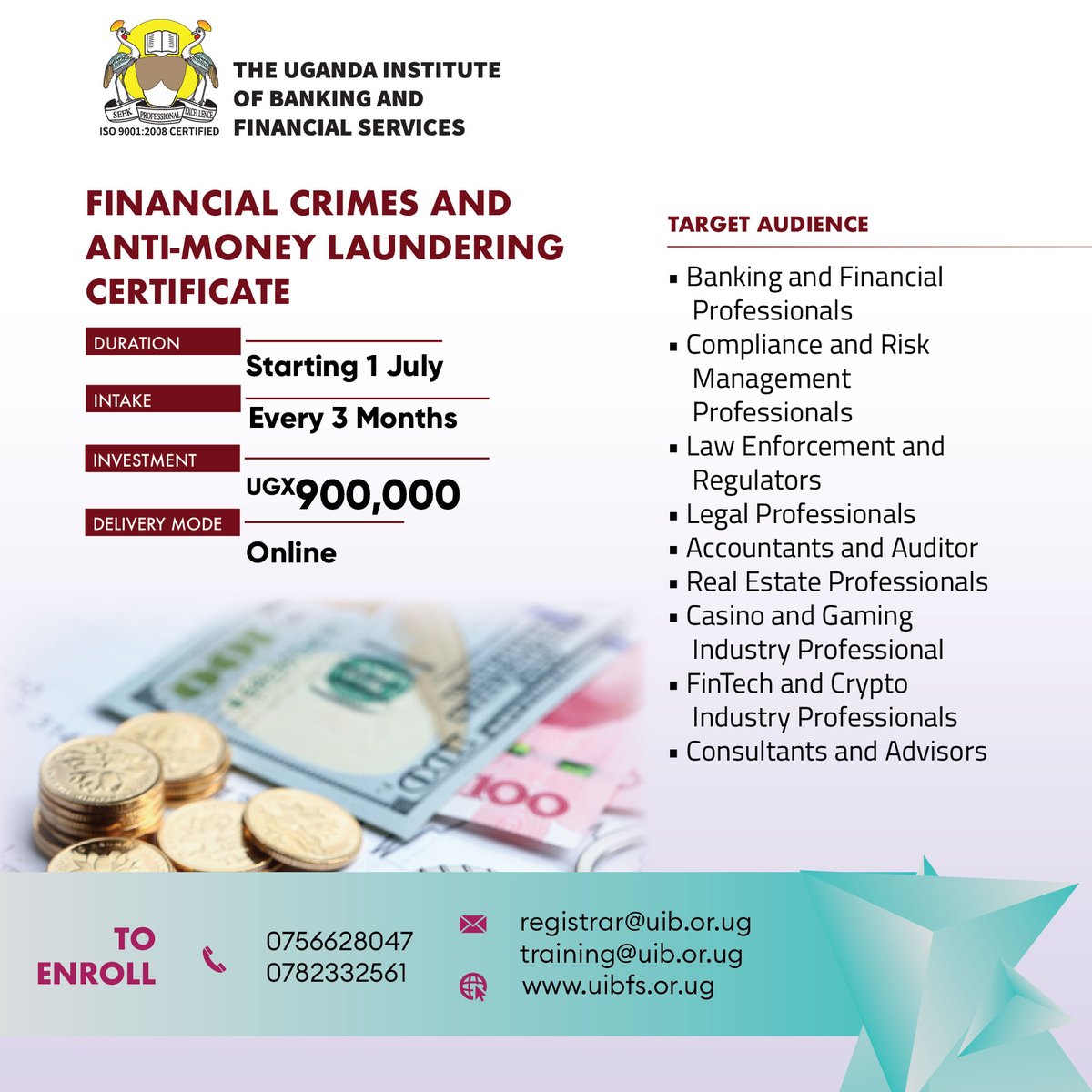 🚨 Gain a Financial Crimes and Anti-Money Laundering Certificate Today! 🌐  Applications are open for our Financial Crimes and Anti-Money Laundering  Certificate course, starting on July 1st, 2024. New intakes every 3