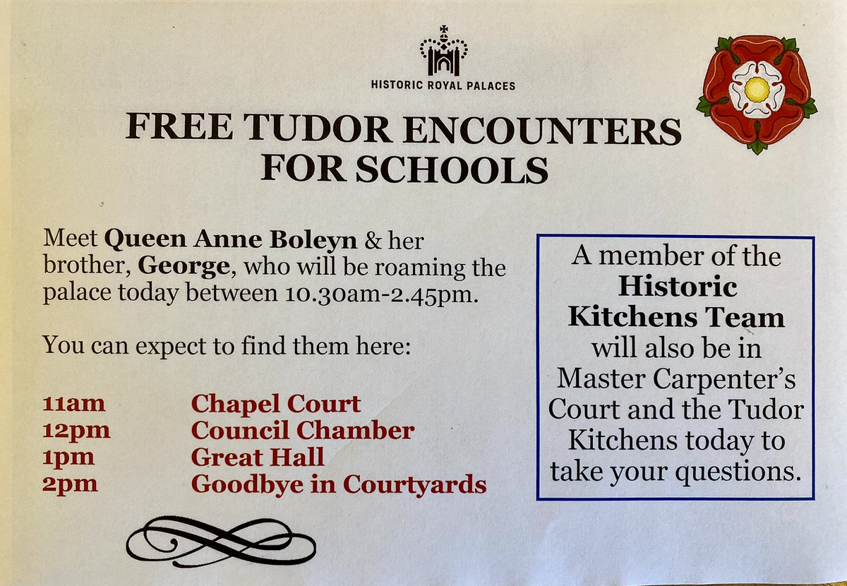 Hampton Court Palace is poised and ready to welcome you on this gorgeous day! It’s our penultimate ‘Schools Only Tuesday’. Anne Boleyn and her brother George, as well as one of our Historic Kitchens Team, are getting ready to welcome you.
#schoolsonlytuesdays
#hamptoncourtpalace