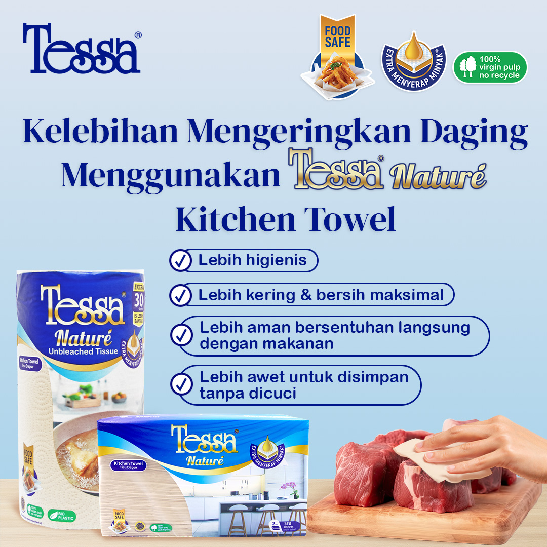 Daging Kurban masih ada kan???
Yuk, pastikan daging kurban lebih higienis dan aman dengan Tessa Nature Kitchen Towel yang tidak cuma praktis, tapi juga bisa menyerap air secara maksimal dan aman bersentuhan langsung dengan makanan. 

#iduladha #kitchentowel #qurban #TissueYaTessa
