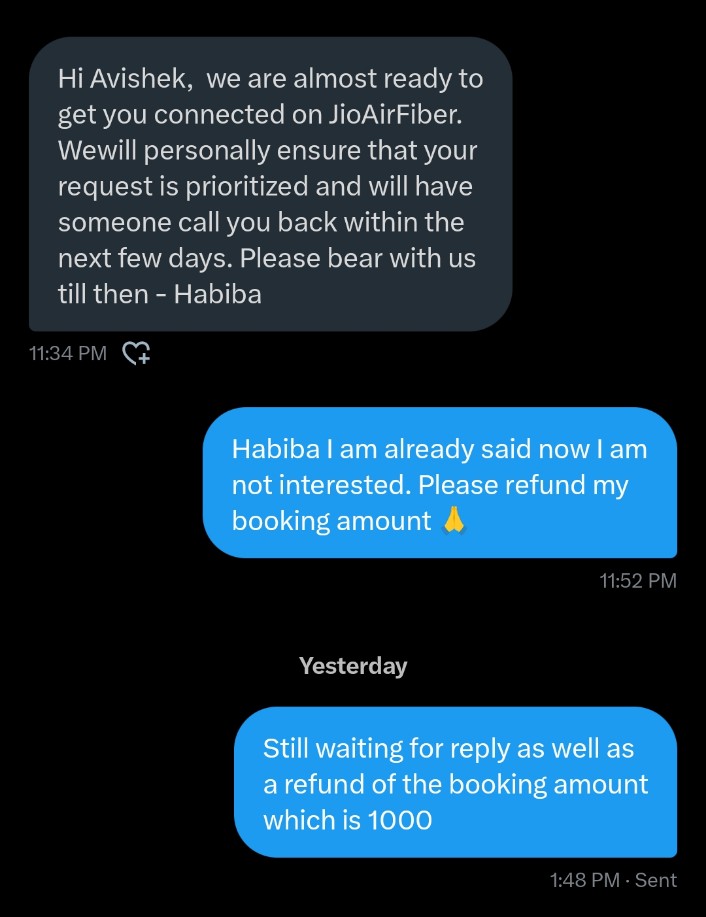 MrAvishekhkumar's tweet photo. @JioCare @JioCare  Please refund my money. It was paid through pay later app simpl where I need to pay rest emi amount. please refund my amount l. https://t.co/prBAbCNC4g