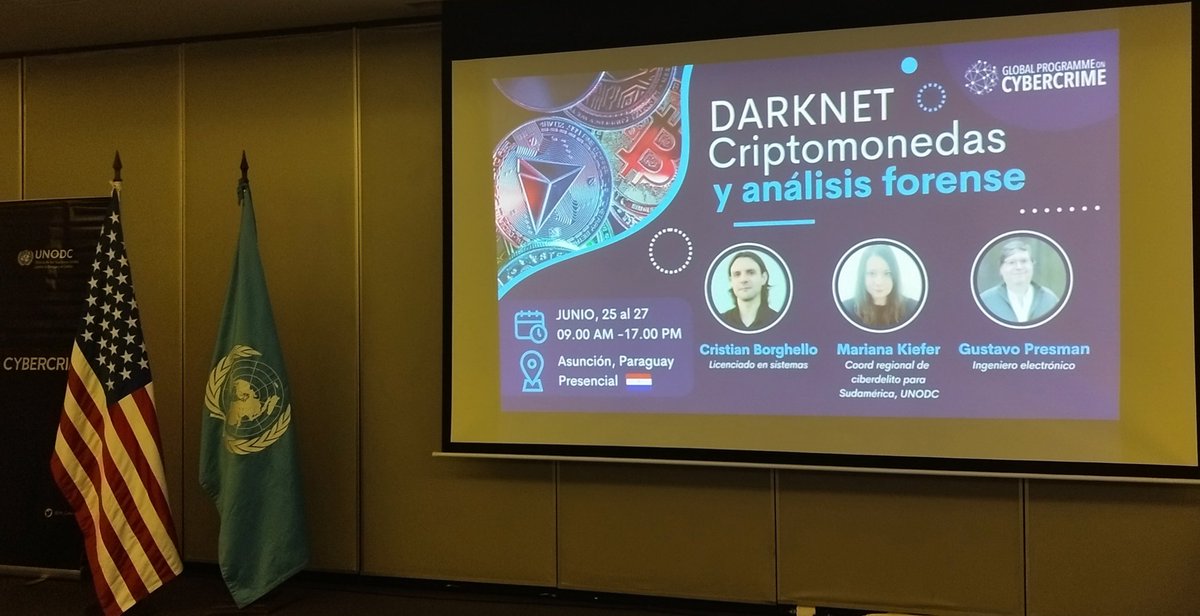 Arrancamos con una nueva capacitación en investigación en Darknet, criptoactivos y análisis forense con <a href="/UNODC/">UN Office on Drugs & Crime</a>, <a href="/MarianaKiefer/">Mariana Kiefer</a> y <a href="/gpresman/">Gustavo Presman</a>