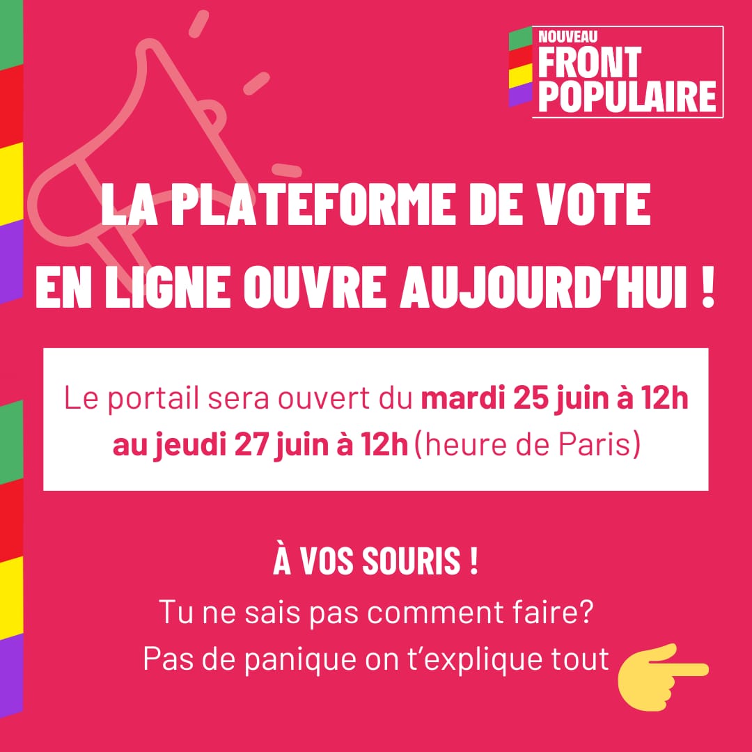 Le vote internet a commencé pour les #FrançaisdelEtranger ! On y croit avec le #NouveauFrontPopulaire 💪

Pour voter c'est ici : votefae.diplomatie.gouv.fr/pages/identifi…

Les infos utiles dans ce thread