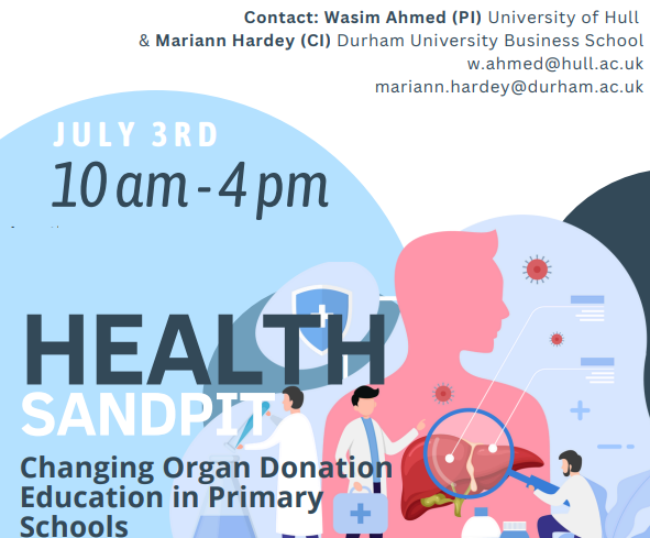 We're excited to announce a series of projects to raise awareness about organ donation.  

A key event will bring together stakeholders from across the UK, including charities, academics, and social enterprises. 

This event is scheduled for July 3rd, from 10 AM to 4 PM, in Hull.