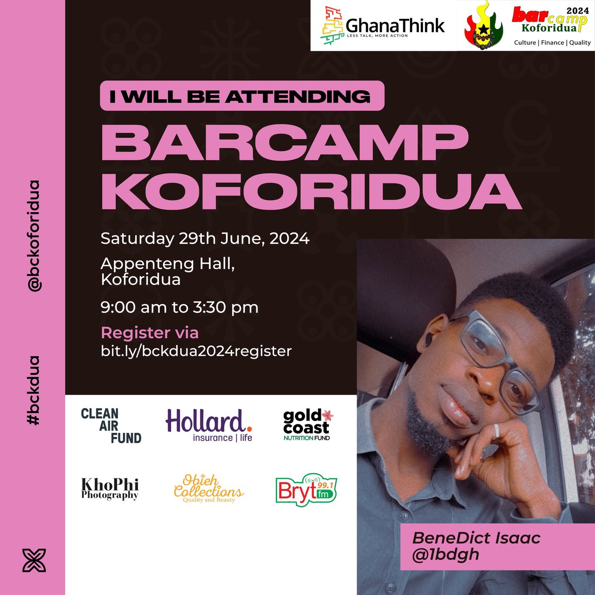 BeneDict Isaac (@one_bdgh) on Twitter photo <a href="/BcKoforidua/">Barcamp Koforidua #bckdua</a> is happening this Saturday, and I am repping live. You do t wanna miss this one.
Join a group of young people in Koforidua for a day of learning, sharing, networking, and mentoring.
Register here: bit.ly/bckdua2024regi…
#bckdua <a href="/BcKoforidua/">Barcamp Koforidua #bckdua</a> is happening this Saturday, and I am repping live. You do t wanna miss this one.
Join a group of young people in Koforidua for a day of learning, sharing, networking, and mentoring.
Register here: bit.ly/bckdua2024regi…
#bckdua