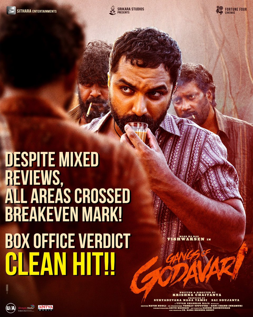 SitharaEnts's tweet photo. #GangsOfGodavari is a 𝐂𝐋𝐄𝐀𝐍 𝐇𝐈𝐓 at the 𝐁𝐎𝐗-𝐎𝐅𝐅𝐈𝐂𝐄, thank you all for the love & support! ❤️‍🔥🌊

Mass Ka Das @VishwakSenActor @thisisysr @iamnehashetty @yoursanjali #KrishnaChaitanya @vamsi84 #SaiSoujanya @Venkatupputuri @innamuri8888 @SitharaEnts @Fortune4Cinemas #SrikaraStudios @adityamusic