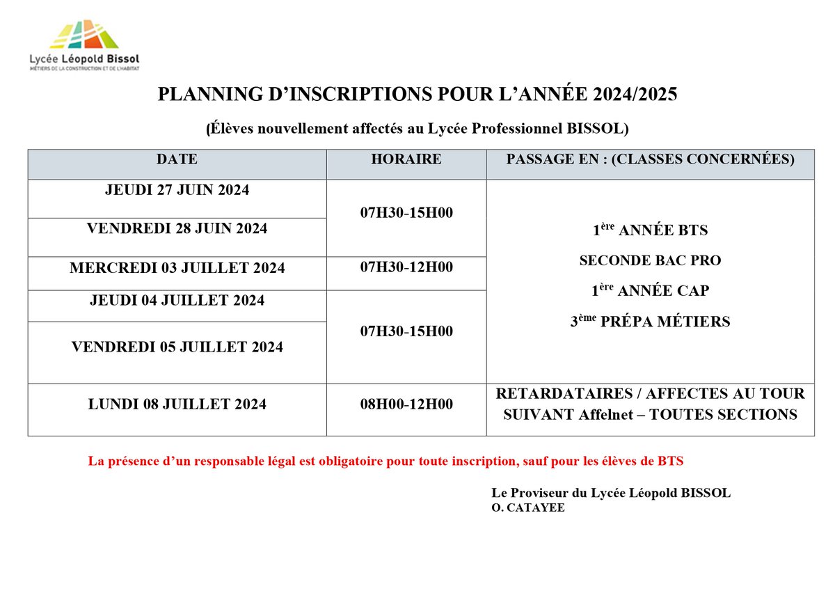 BissolLycee's tweet photo. Liste et planning d'inscription pour l'année scolaire 2024/2025 @CollegePelage @EdmondValard @CollegeJacques @ray_college @clgeglissant @CLGCSTECLAIRE @CollegeDelgres @9720861d @clgpetitmanoir @college_Diamant @lpovanicet @LyceeLumina @LyceeArmes @lpojpernock @LDU972exIME https://t.co/Sf4neqnQvX