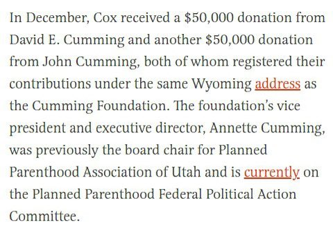 RealTStevenson's tweet photo. Why do people ignore stuff like this in the governor’s race? 

Cox getting donations from pro-abortion organizations. https://t.co/eG80CXU6of