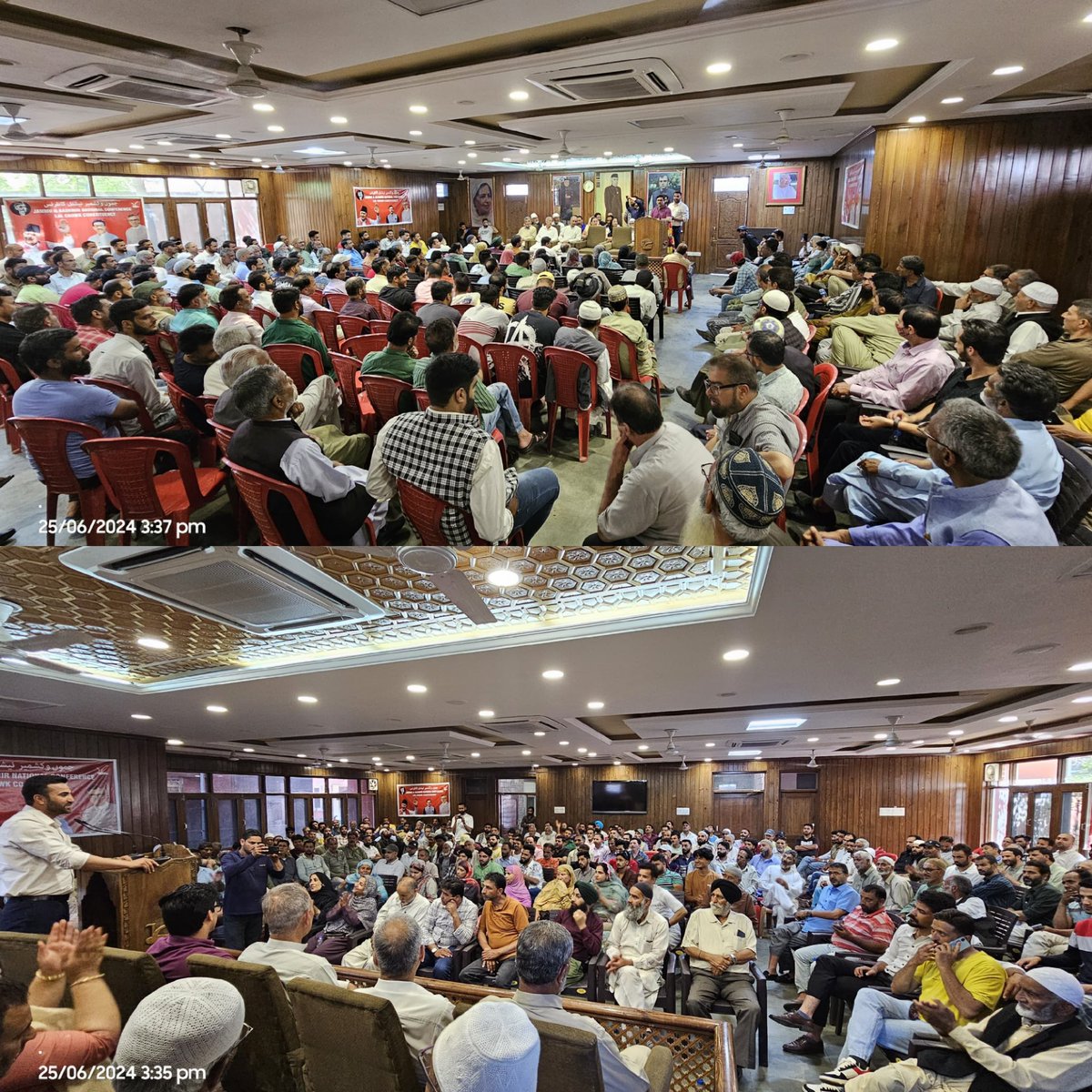JKNC_'s tweet photo. Workers convention of Lal Chowk Constituency was held today at @JKNC_ headquarter Nawai Subh. Convention was organised by VP Kashmir and Incharge Lal chowk Constituency @ahsanpardesi.

He expressed gratitude to the cadre on the success of recent parliamentary elections and urged them to gear up for upcoming political challenges.

District President Srinagar @Peer_Afaq addressed the meeting and urged cadre to work with more dedication and zeal. 
PP WW Kashmir @sabiya_qadri also addressed the meeting.