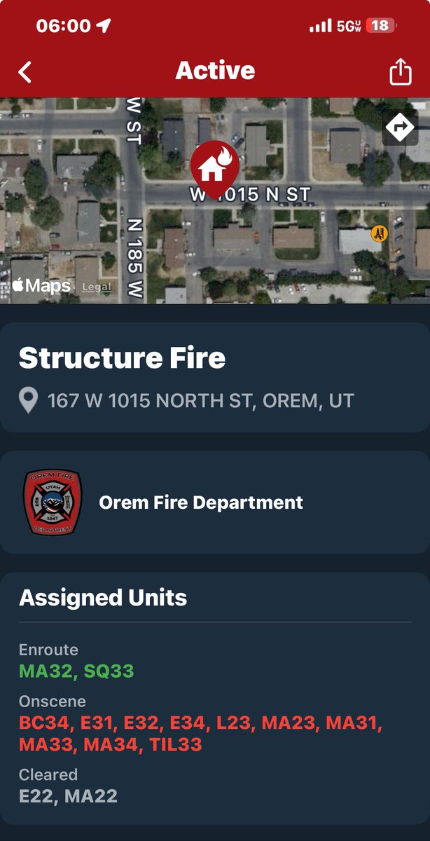 SLCScanner's tweet photo. #StructureFire 167 W 1015 N #Orem. #Orem & #ProvoFD responded to a fire. Reporting party advised that a smoker on the back deck caught fire. On arrival a #4Plex had heavy smoke and flames from the back of the units. All occupants safely evacuated except 2 dogs. #FF went interior to get the dogs and they were being treated for smoke inhalation. Within 45 min fire was knocked down. @RedCrossUtah will be assisting. App is courtesy of @pulsepoint. It’s awesome and covers #Utah and #WeberCounties.