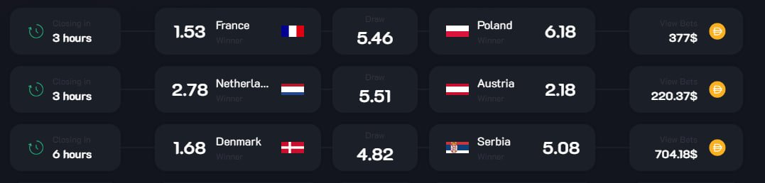 PulsePredictio's tweet image. ⚽️3 matches today on #EURo2024 

pulsepredict.io/events/euro2024