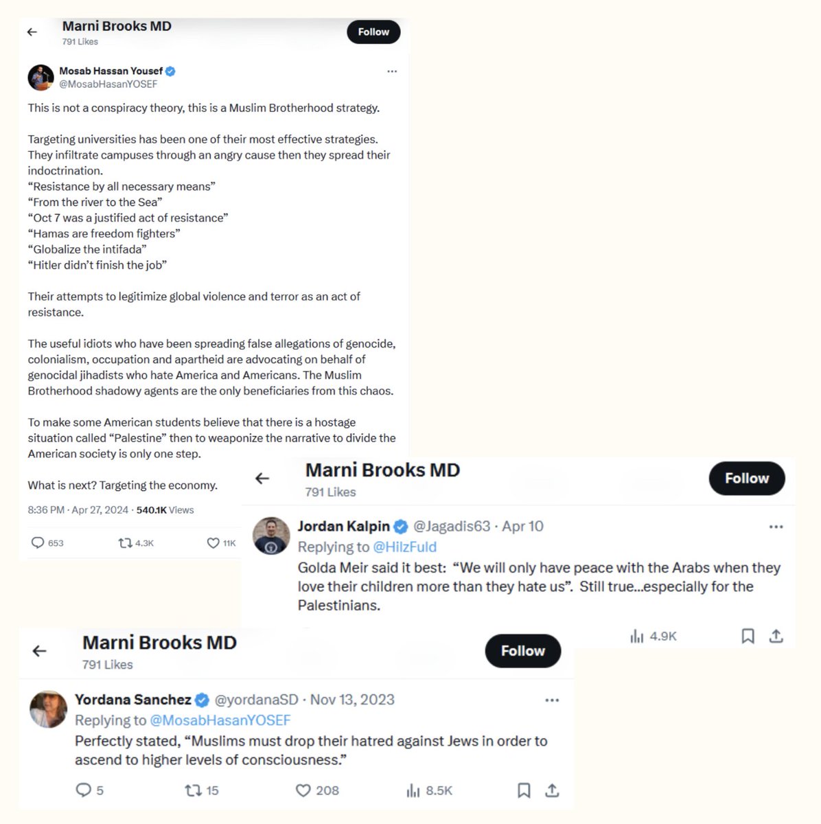 CoHaOnline's tweet photo. Want to practice on more of Dr. Marni Brooks', a family physician @NYGH_News, liked tweets:

- "Muslims must drop their hatred against Jews in order to ascend to higher levels of consciousness"
- "[Muslims] can't live peacefully with Hindus, Jews, Christians, Atheists. [Muslims] hate LGBT, Free Speech, Religious Freedom, free Women. But they want Islamophobia criminalized"