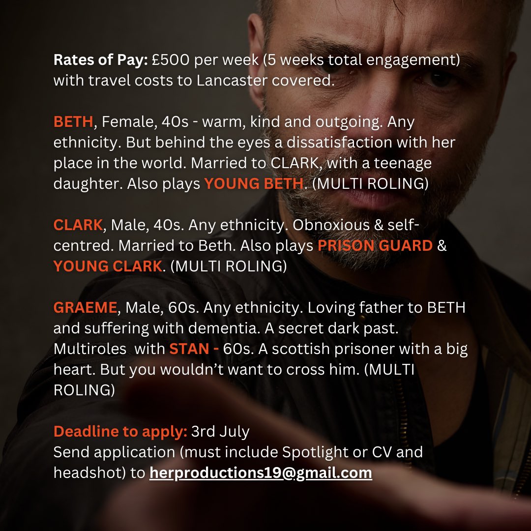 CASTING CALL ‼️ 

HER Productions are now casting for HUSK; a new play by Rupert Hill, directed by Joseph Houston. 

Apply via <a href="/SpotlightUK/">Spotlight</a> or by emailing herproductions19@gmail.com

#castingcall #husk #newwriting #manchester #castingmanchester